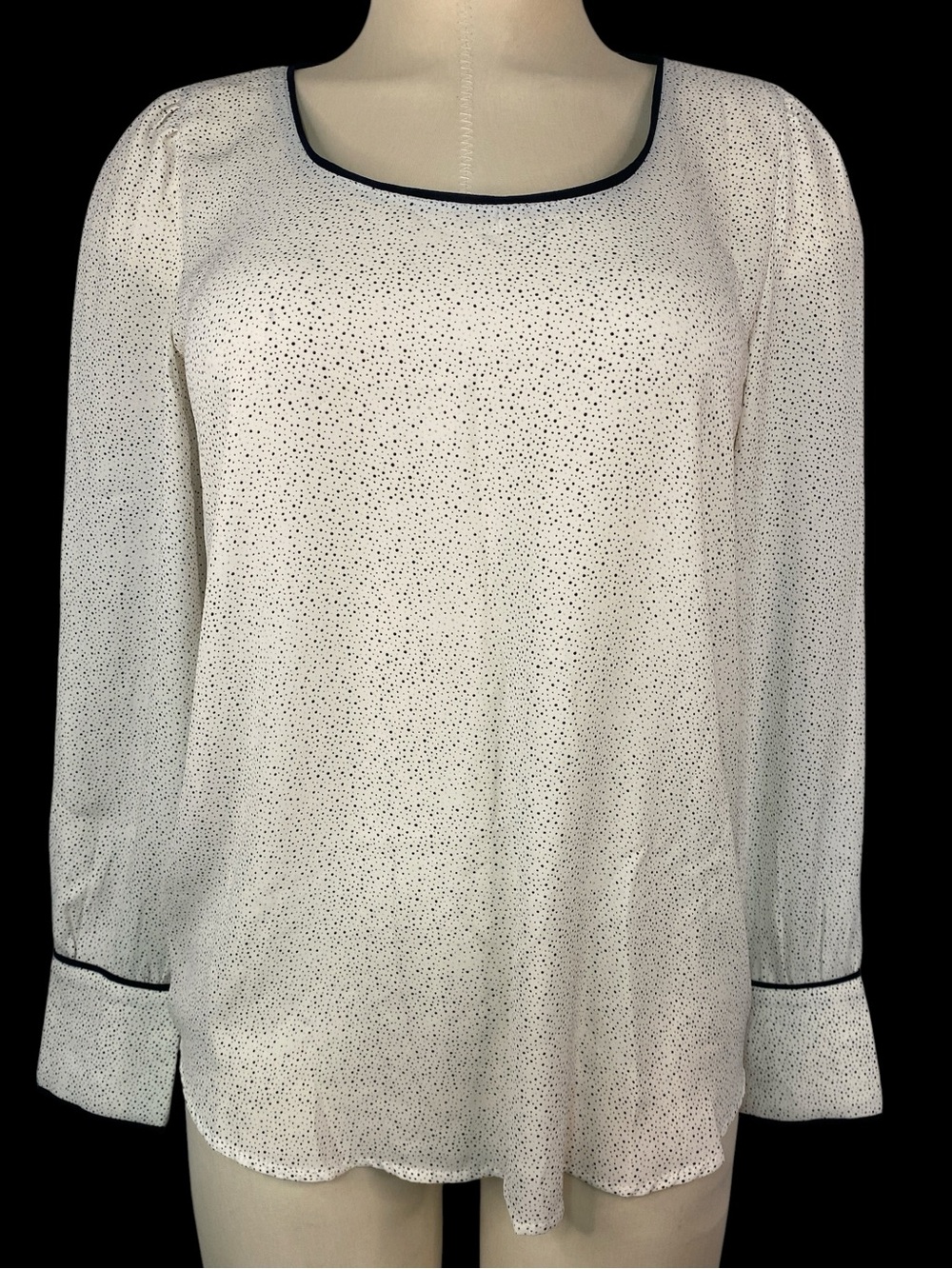 Loft White Polka Dot Long-Sleeve Scoop Neck Top Women’s XS